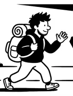 リュックを背負って歩き出す男性