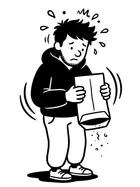 空っぽの給料袋を逆さにして振る男性